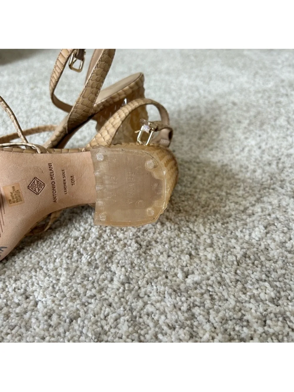 ANTONIO MELANI Tan Snakeskin Slingback Sandals with Sculpted Block Heel10